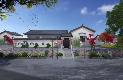 新中式别墅外观3D模型下载